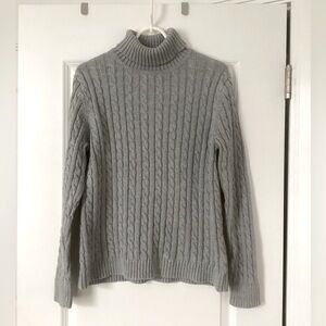 L.L. Bean Gray Cable Knit Turtleneck Sweater
